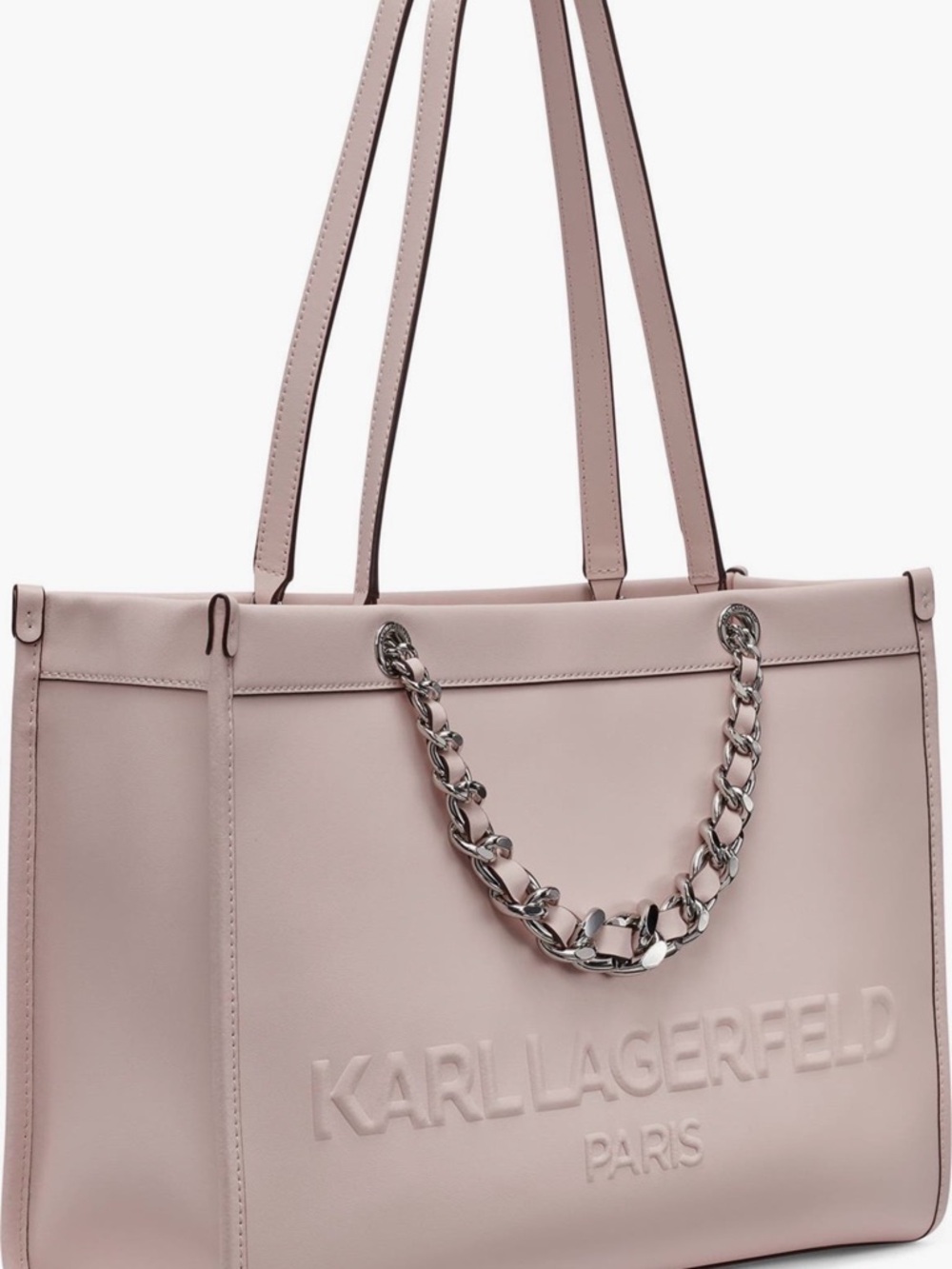 Karl Lagerfeld Paris Pale Pink Tote with Silver Chain Detail